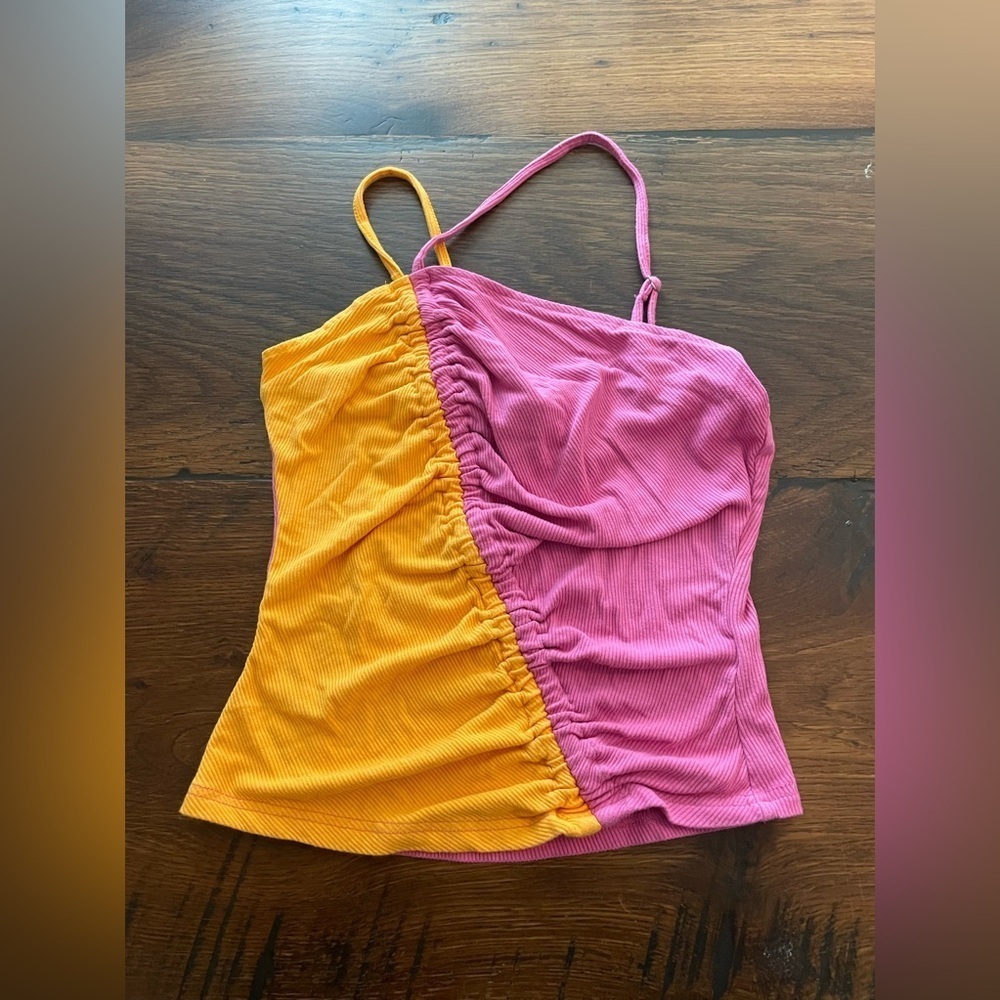 DOLAN from Anthropology Pink and Orange Asymmetrical Spaghetti Strap Tank Top